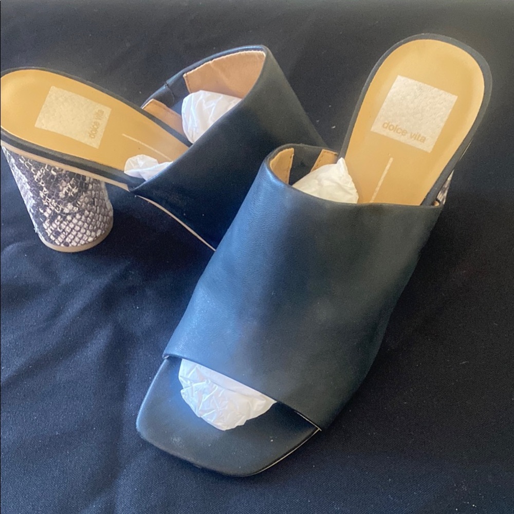 Dolce Vita Black and Snake Pattern Mules